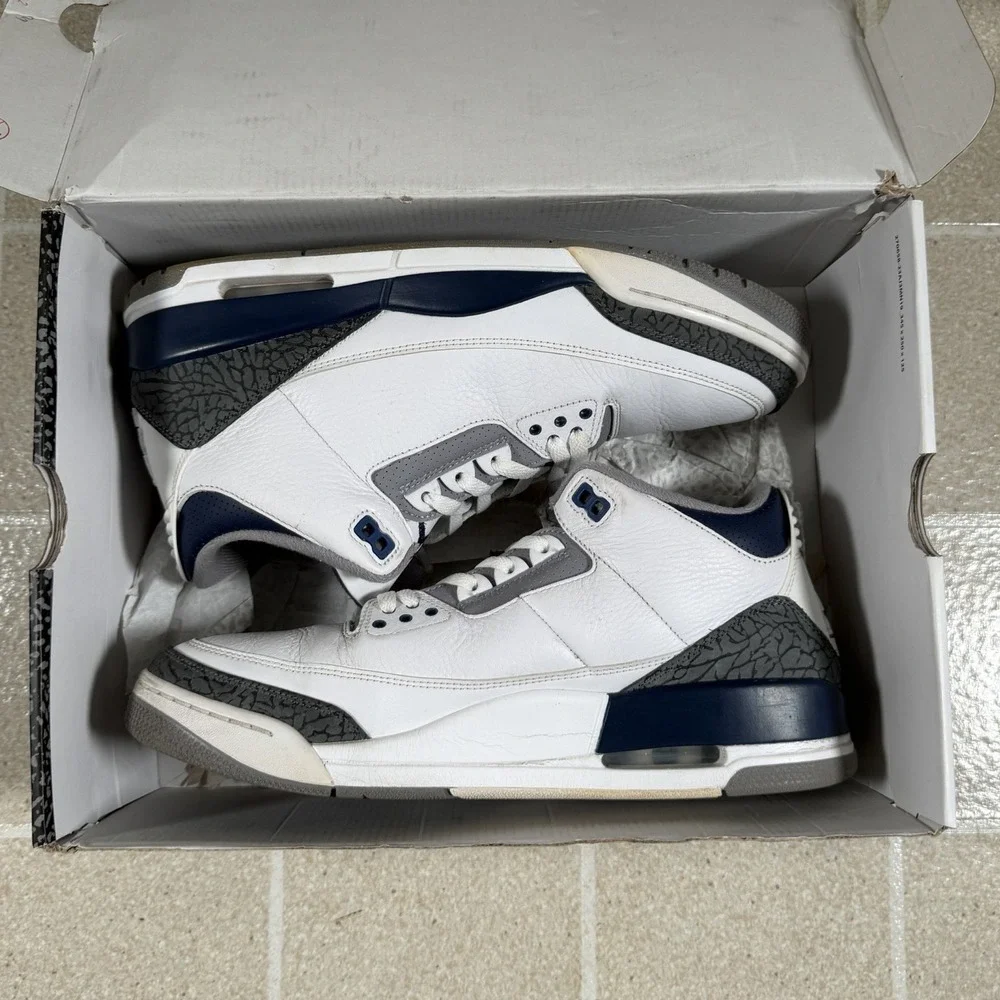Size 12 - Air Jordan 3 Retro White/ Midnight Navy Model CT8532 140